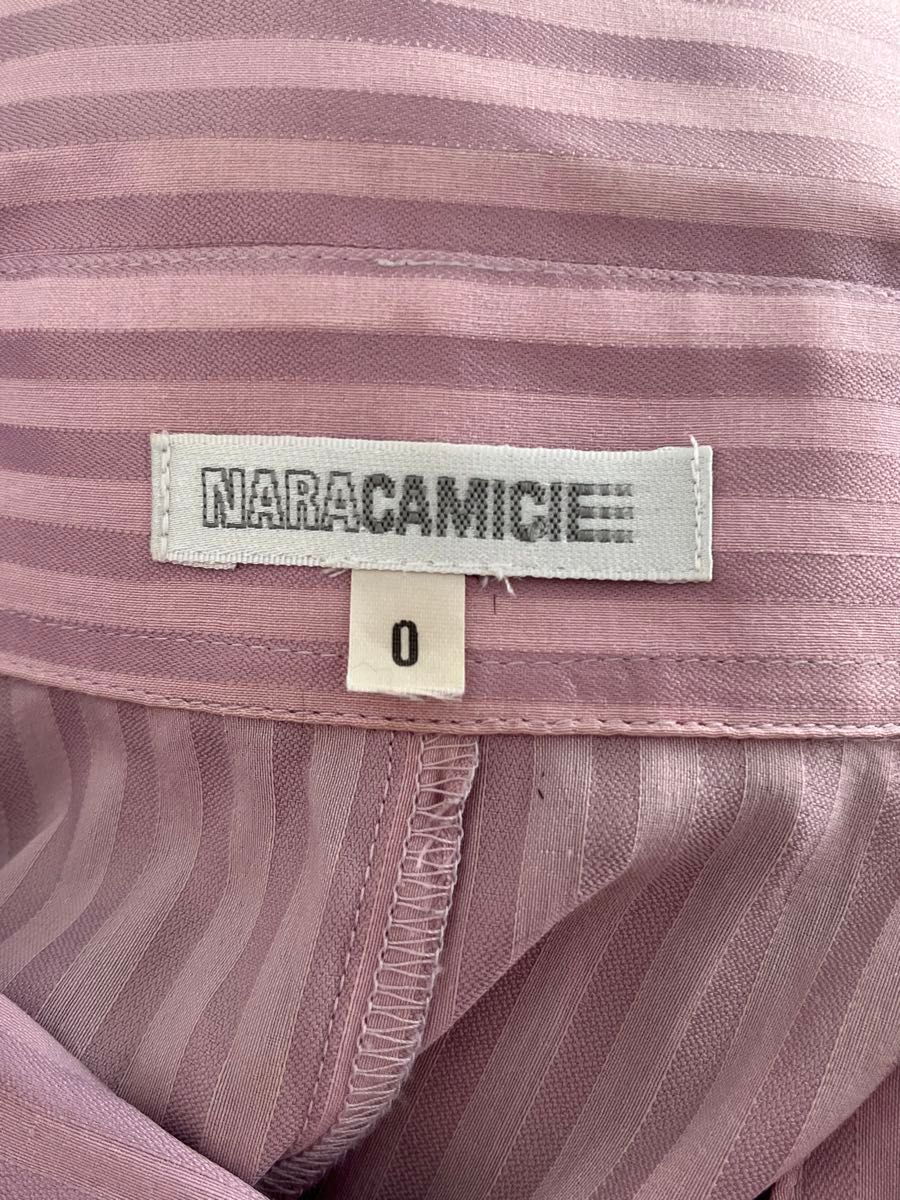 ナラカミーチェ　フリル付きストライプブラウス NARACAMICIE 長袖 ブラウス シャツ ピンク　可愛い　サイズ0  M程度