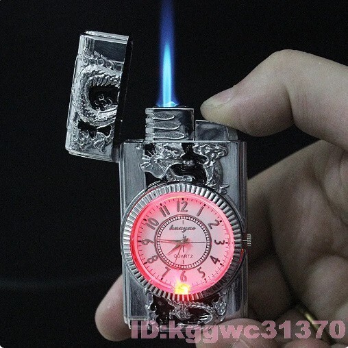 Fc2628: ジェット ライター トーチ ターボ ガス 鷲 龍 竜 スカル 狼 葉巻 金属 led ブタンガス たばこ 火 ゴールド ターボライターの画像2