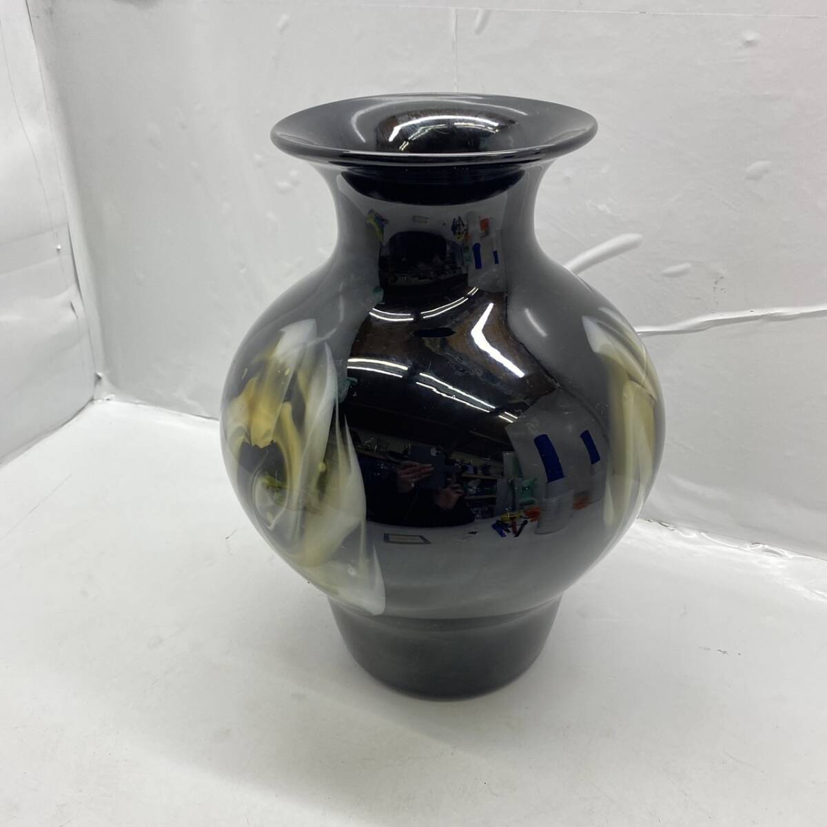 送料無料g29770 カメイガラス 手づくり 本金使用 花瓶 花器 インテリア フラワーベース 未使用品 箱無しの画像2