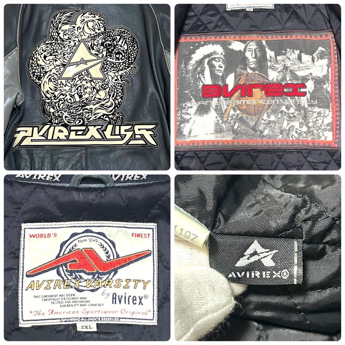  ultra rare 2XL XXL AVIREX Avirex leather jacket original leather sheep leather Ram embroidery Dragon dragon stadium jumper largish blouson pine person himself . flight 