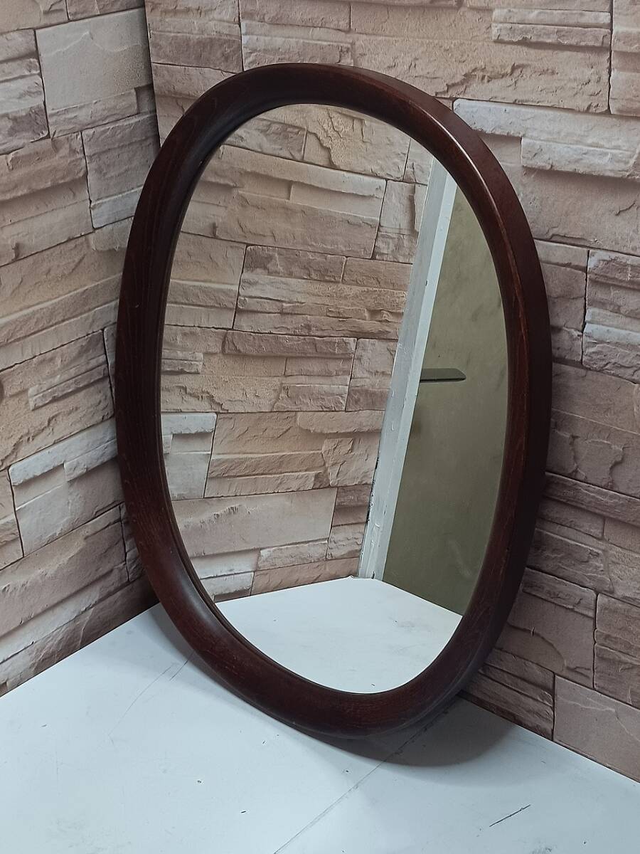 秋田木工 ウォールミラー 壁掛け鏡 鏡 AKITA MOKKO 木製縁 アンティーク インテリア レトロ ヴィンテージ ミラー 木製 オーヴァル型の画像1