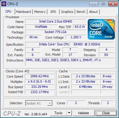 INTEL Core 2 Duo E8400 (3.00 GHz) LGA775 ★中古正常品★ (2)_画像1