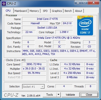 INTEL Core i7-4770 (3.40 GHz) LGA1150 * used normal goods *