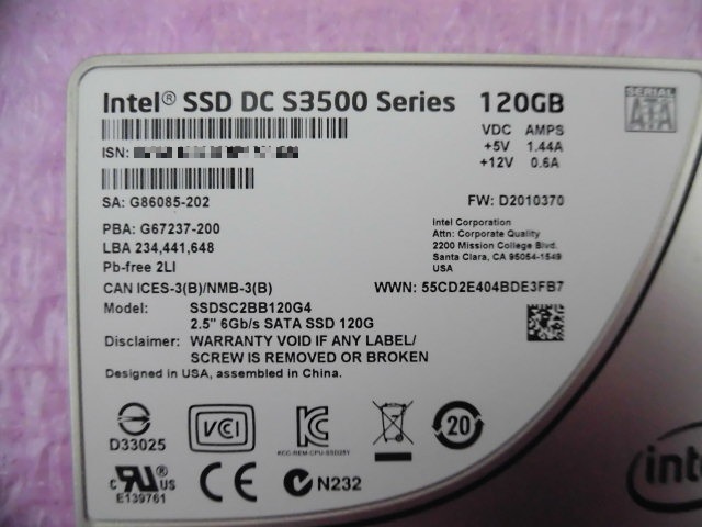 INTEL (SSDSC2BB120G4) 120GB SSD SATA600 ★使用79328時間★_画像3