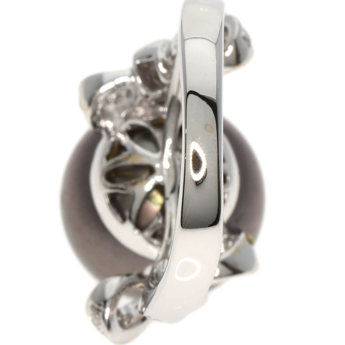 ジュエリー ブラックパール 真珠 ダイヤモンド リング・指輪 K18ホワイトゴールド 中古_画像9