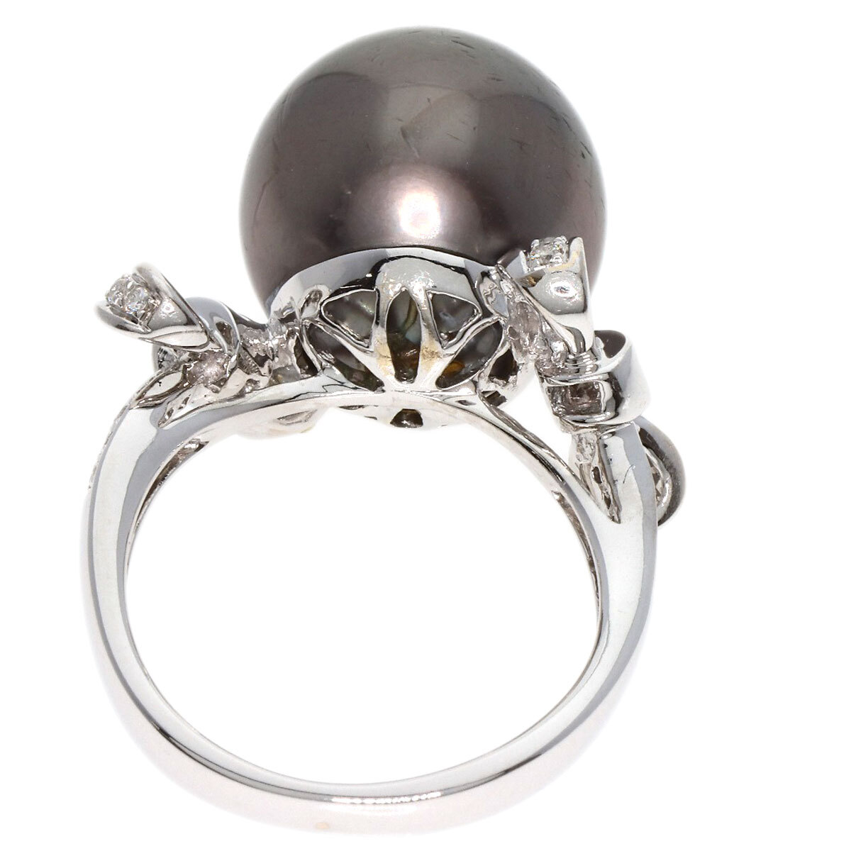 ジュエリー ブラックパール 真珠 ダイヤモンド リング・指輪 K18ホワイトゴールド 中古_画像4