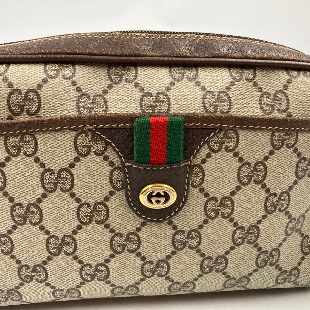 【極美品】 オールドグッチ GUCCI ショルダーバッグ 肩掛け 斜め掛け 2wayアクセコ GG シェリーライン ロゴ金具 