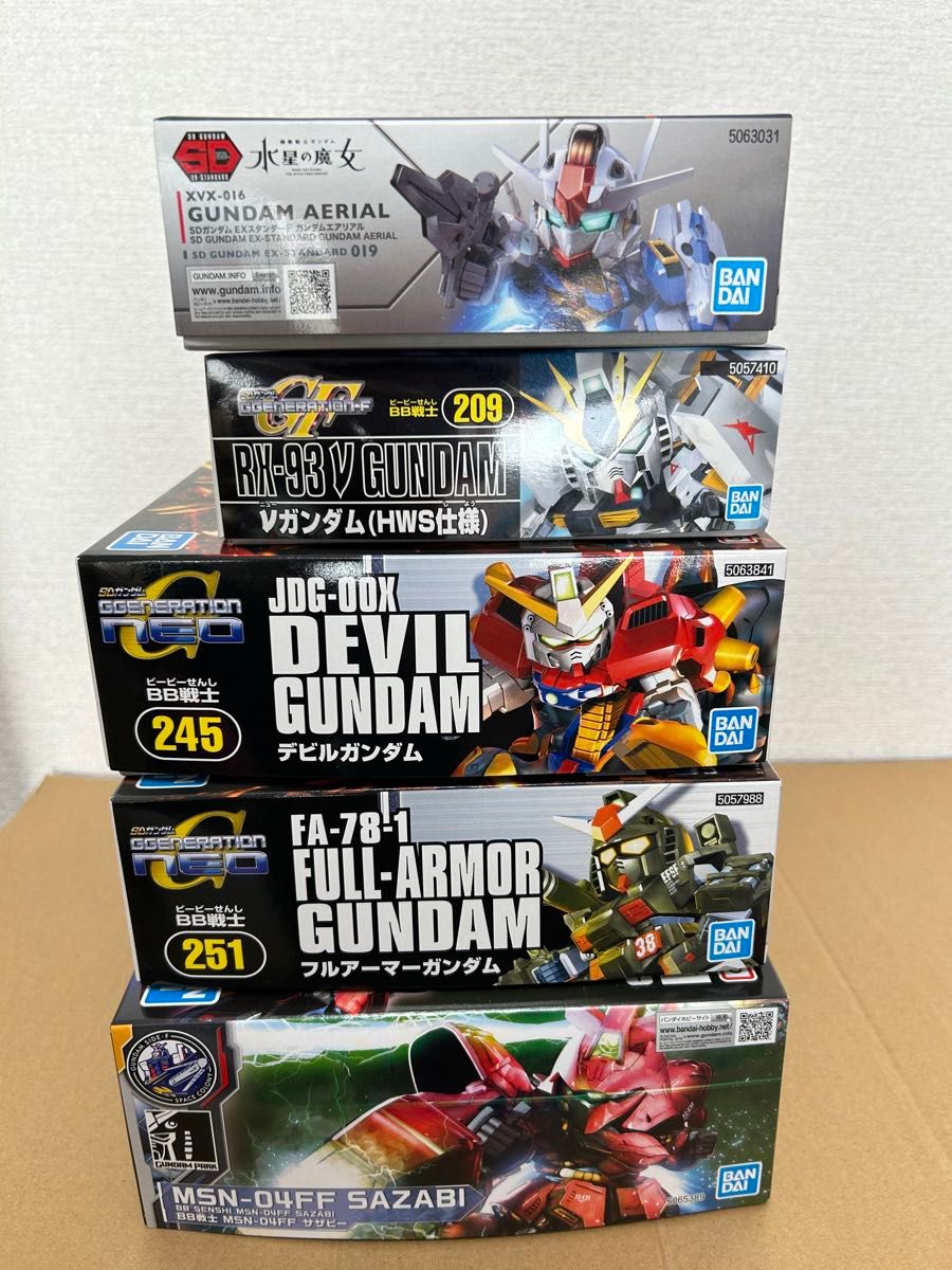 新品★BB戦士 デビルガンダム＋フルアーマーガンダム＋サザビー(サイドF限定)＋ニューガンダム(HWS仕様)＋ガンダムエアリアル