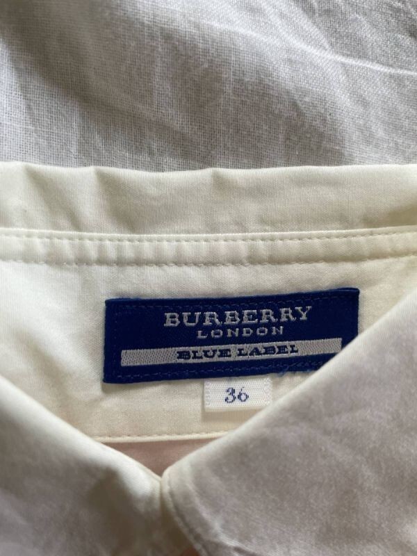 バーバリーブルーレーベル チェック柄 半袖 シャツ 36 ベージュ BURBERRY BLUE LABEL レディース ボタンダウン　桃色_画像2