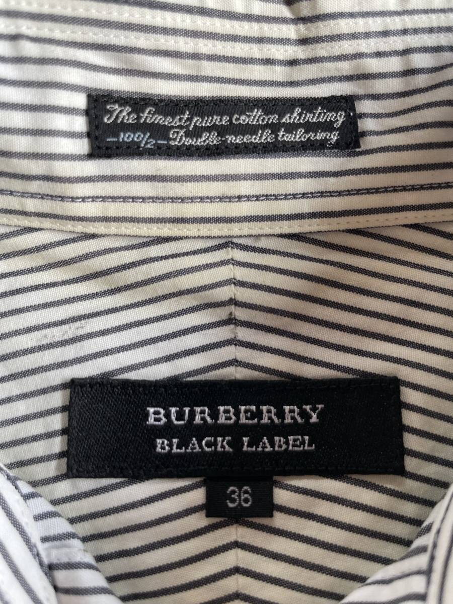 BURBERRY BLACK LABEL 綿100％ ワンポイントロゴ シャツ size３６ ストライプシャツ モノクロ 高級タイプ ボタンダウンの画像2