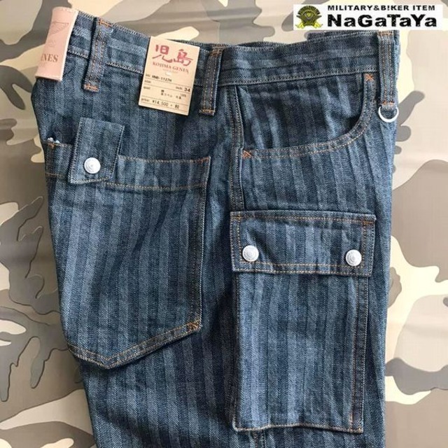 児島ジーンズ KOJIMA GENES ヘリンボーン カーゴパンツ ワンウォッシュ バイカーカーゴパンツ 32インチ RNB1127H-96 MADE IN JAPAN_画像6