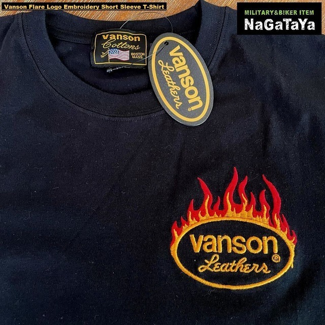 VANSON バンソン NVST-2406 フレアー ロゴ刺繍 ベア天竺 半袖Tシャツ ブラック XLサイズ メンズ トップス_画像6