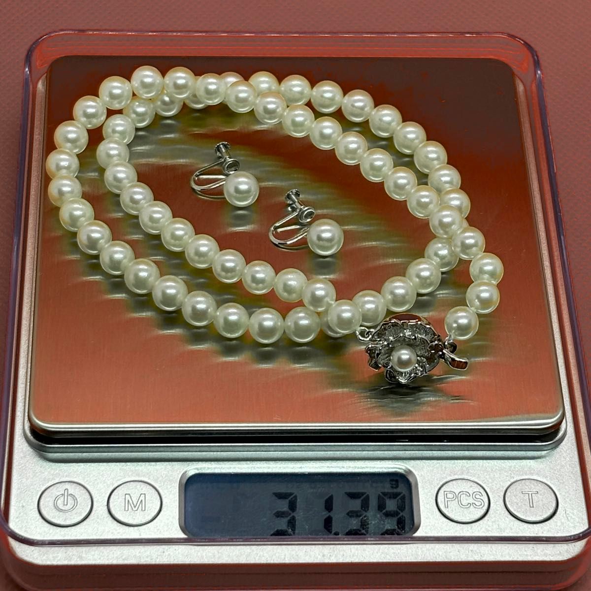 美品/本真珠/無着色銀白色真珠光沢/ネックレス&イヤリング 美品/本真珠/無着色銀白色真珠光沢/ネックレス&イヤリング