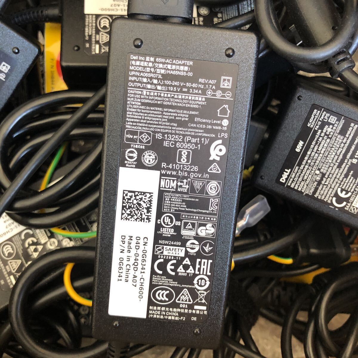 JX 10枚セット　DELL 純正品 65W 19.5V3.34A ACアダプター 丸ピン4.5㎜ コネクター　中古品_画像2