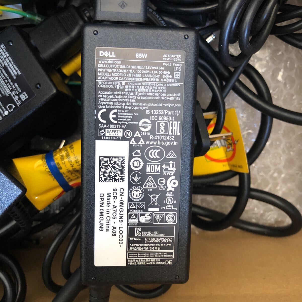 JX 10枚セット　DELL 純正品 65W 19.5V3.34A ACアダプター 丸ピン4.5㎜ コネクター　中古品_画像3