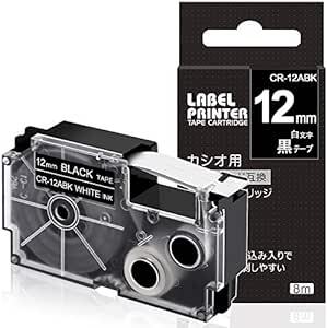 1個 12mm 黒地白文字 CR-12ABK と互換性のある カシオ ラベルライター ネームランド テープ (XR-12ABK_画像1