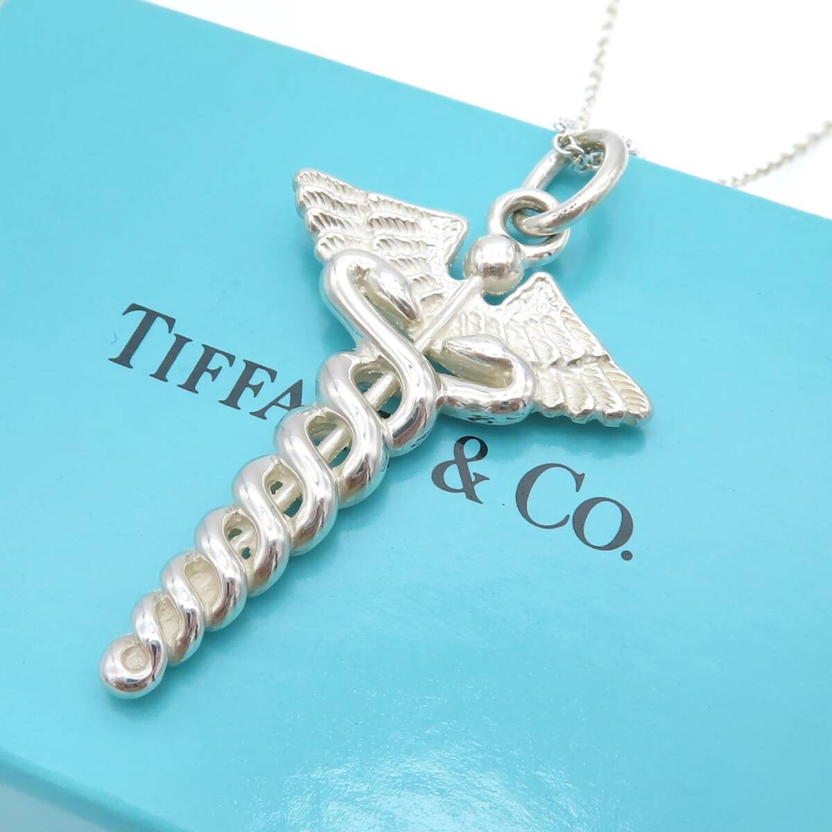 【送料無料】 極希少 美品 Tiffany&Co. ヴィンテージ ティファニー ケーリュケイオン シルバー ネックレス SV925 杖 ヘルメス 翼 蛇 HE57_画像1