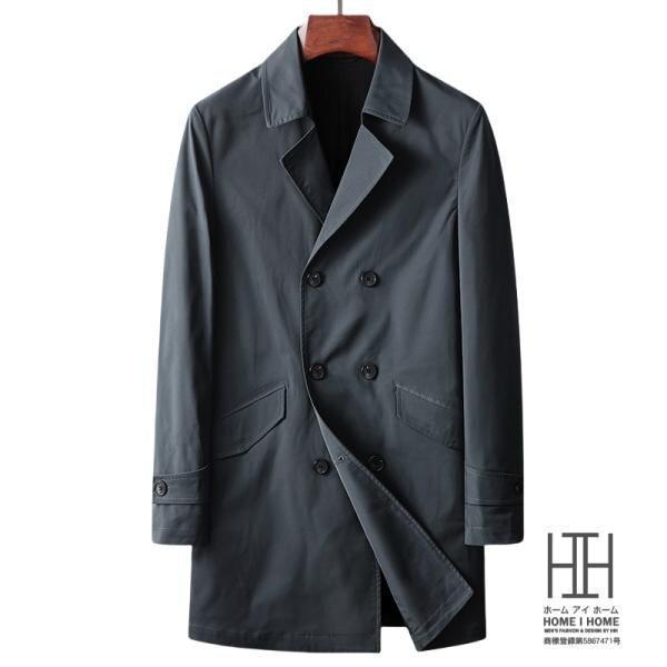 L チャコール コート チェスターコート メンズ ダブルボタン仕様 アウター ロングコート ビジネスコート スーツ