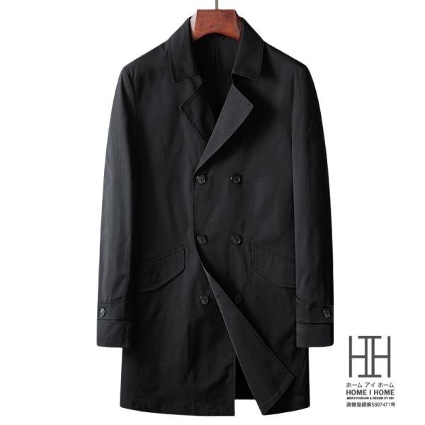 XL ブラック コート チェスターコート メンズ ダブルボタン仕様 アウター ロングコート ビジネスコート スーツ
