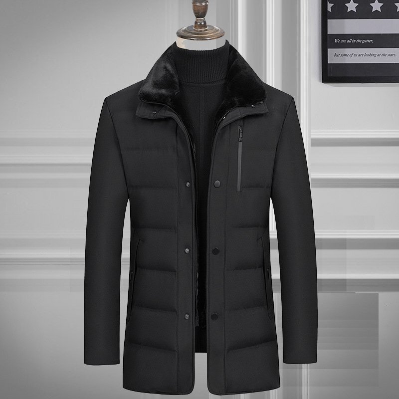 ブラック色 4XLサイズ ダウンコート メンズ 無地 ミドル丈 襟ファー 暖かい ビジネスコート 保温 防寒 冬物 ダウンジャケット アウター