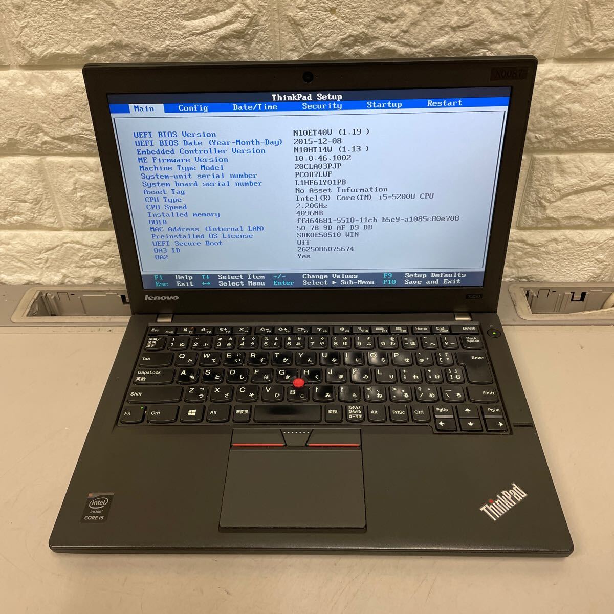 モ19 Lenovo ThinkPad X250 Core i5 5200U メモリ4GB _画像2