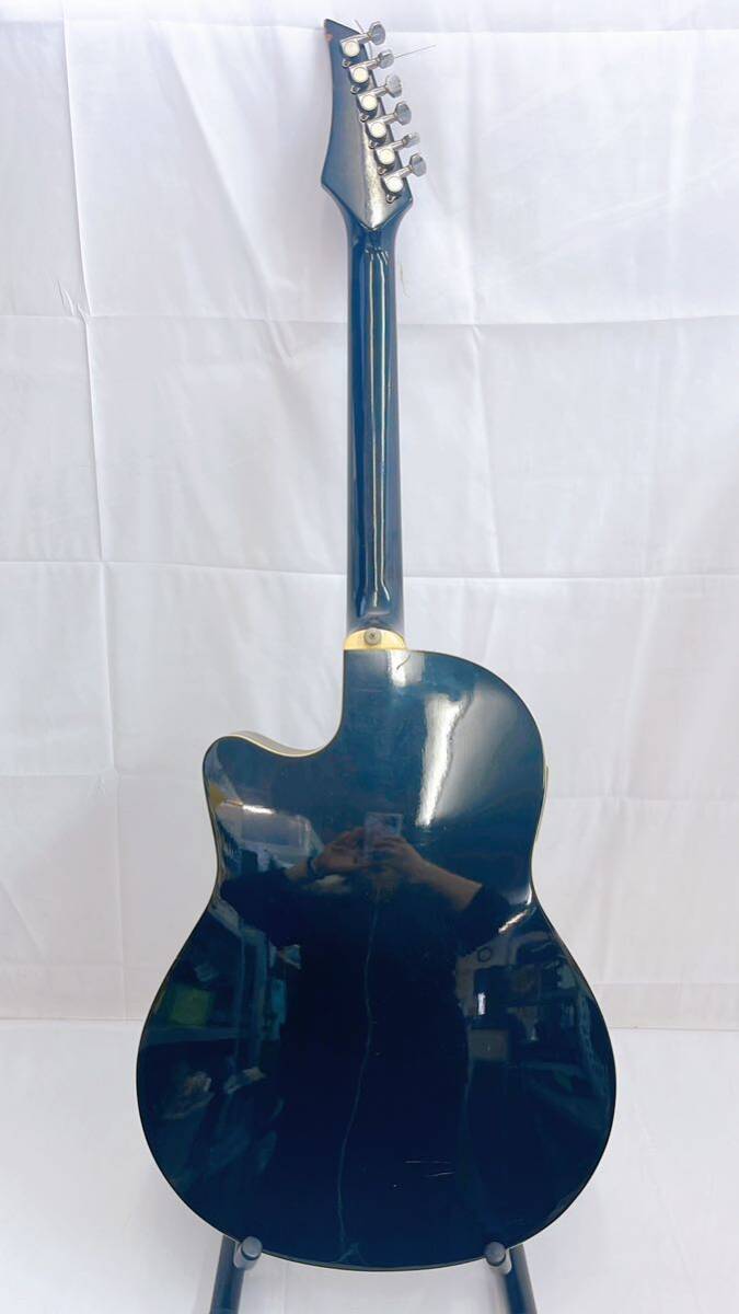 3SB89 Morris モーリス PA-60 BLK エレアコ エレアコギター ナット幅4.5cm スケール66cm 楽器 ハードケース付き 中古 現状品 動作未確認_画像3