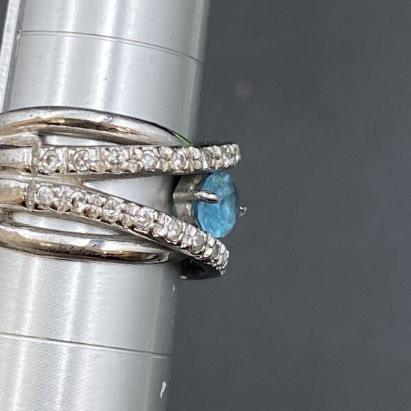 G1027 リング シルバー silver 925 ブルー系カラーストーン　指輪 ヴィンテージ　コスチュームジュエリー 約14.5号　総重量9.8g_画像7