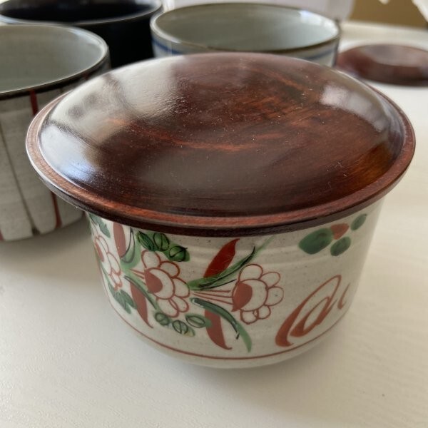 茶道具 古物品 煎茶碗揃 蓋付小花　笹の葉　ストライプ 4客　煎茶 茶托・蓋 4枚　和食器_画像7