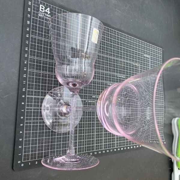 G1124　ササキクリスタル ワイングラス 2客セット ペア　ピンク / SASAKICRYSTAL クリスタル硝子_画像5