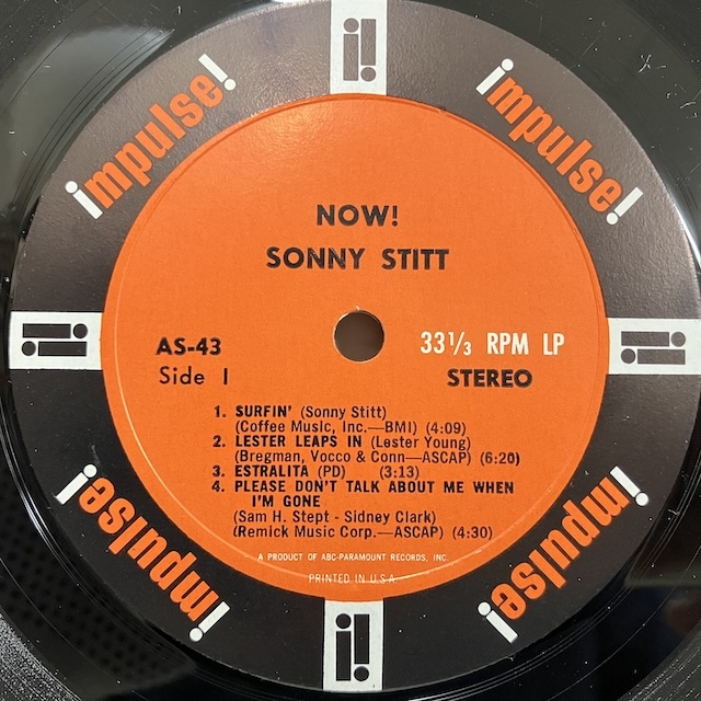 ●即決LP Sonny Stitt / Now as43 j40372 米オリジナル、艶オレンジAbc Paramount 「Vangelder/Stereo機械、LW手書き」刻印_画像5