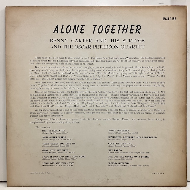 ●即決LP Benny Carter / Alone Together mgn1058 j40551 米オリジナル、黄tp Dg Gg Mono_画像2