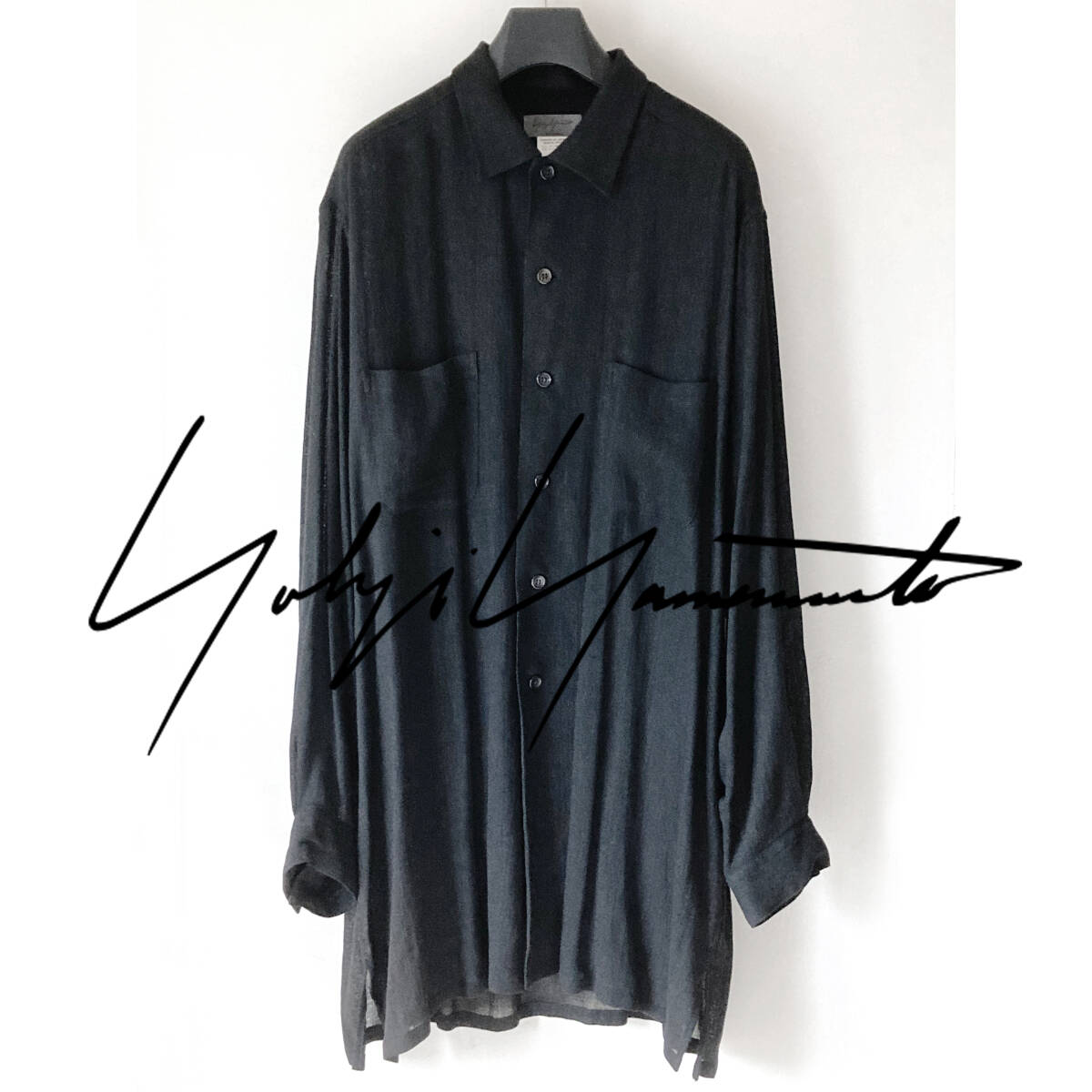 【美品】Yohji Yamamoto POUR HOMME 98ss ロングシャツ リネン レーヨン メンズ ブラック ヨウジヤマモト ヴィンテージ_画像1