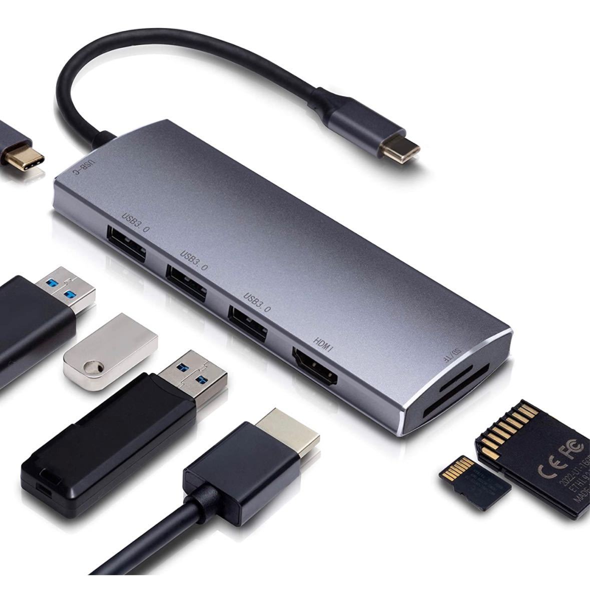 Концентратор USB Type-C 7-в-1 Док-станция USB-C Порт USB 3.0*3 и разрешение 4K Выходной порт HDMI*1 и порт быстрой зарядки PD*1 и высокоскоростная передача данных