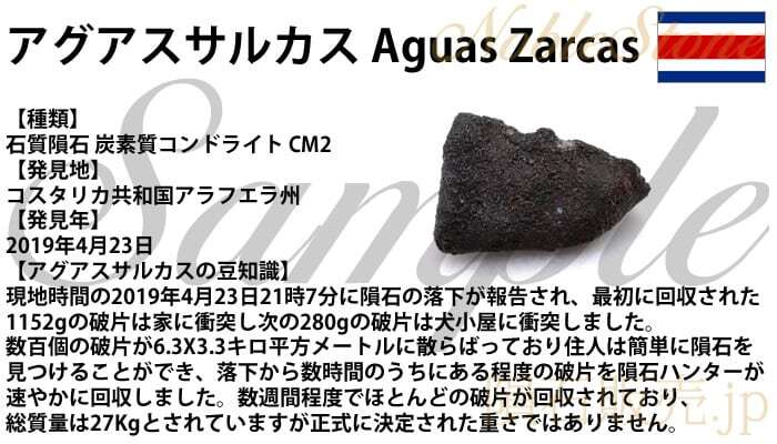 アグアスサルカス 0.6g 原石 標本 隕石 炭素質コンドライト CM2 AguasZarcas No.1