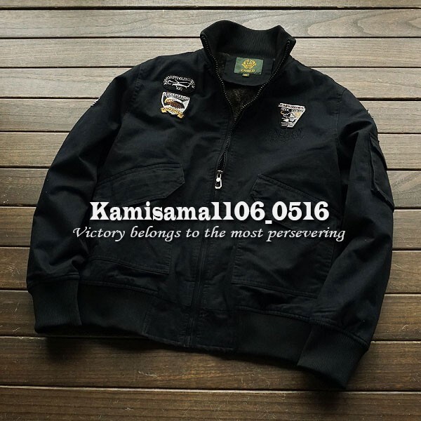 G892※XXXXL(XXL程度)/新品★KALD 黒 メンズ 刺繍ワッペン ミリタリーMA-1 裏ボア ジャケット フライトブルゾン ジャンパー_画像1