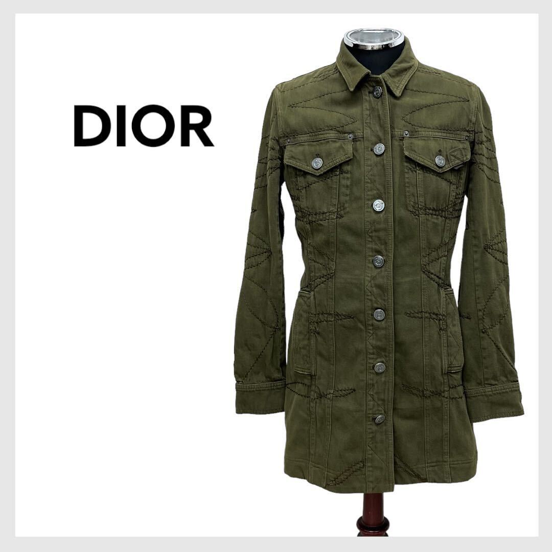 Christian Dior クリスチャン ディオール CDロゴボタン コットン ステッチデザイン コート レディース 6A12088021