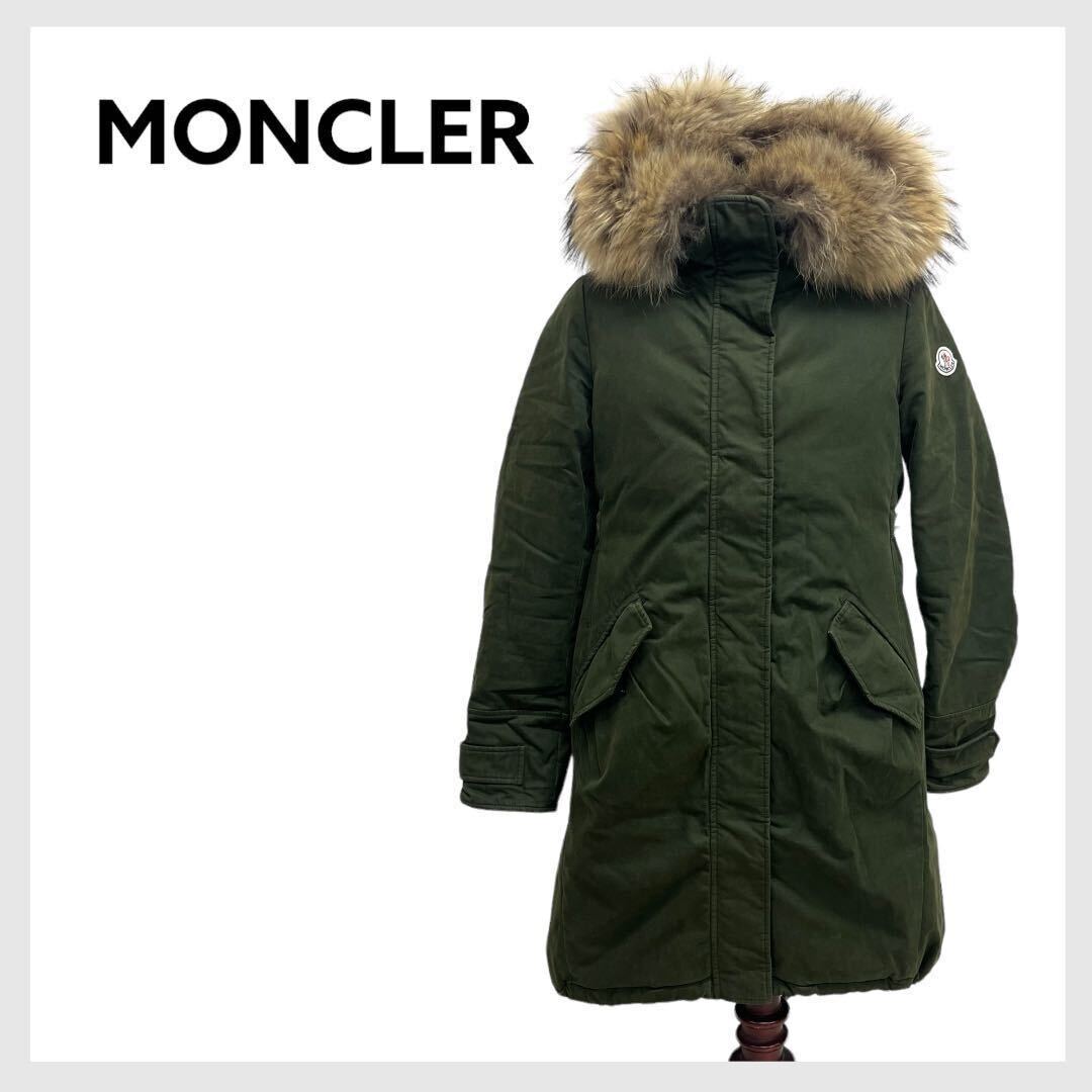 MONCLER モンクレール EVANTHIA エヴァンシア 袖ワッペン コットン ラクーンファー フード付き ダウンコート モッズコート 49833-25-57900_画像1