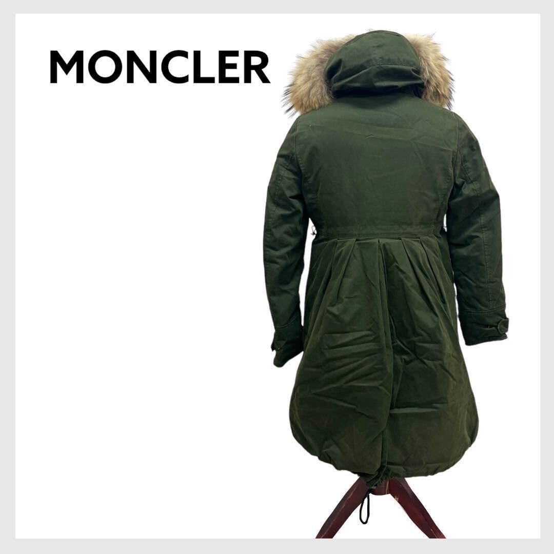 MONCLER モンクレール EVANTHIA エヴァンシア 袖ワッペン コットン ラクーンファー フード付き ダウンコート モッズコート 49833-25-57900