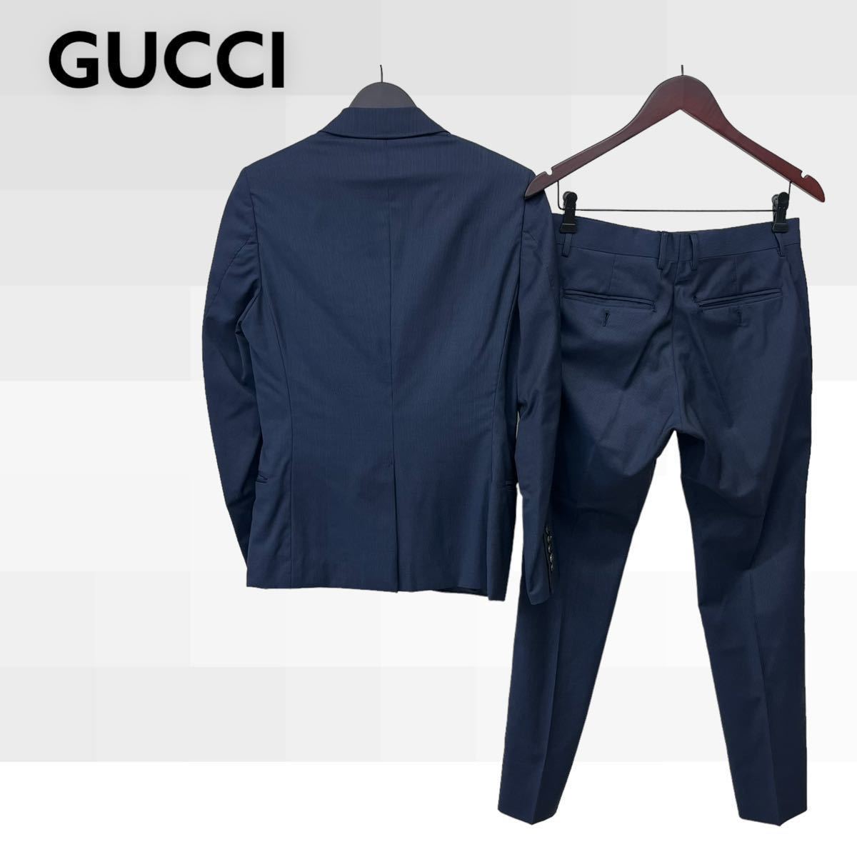 高級 GUCCI グッチ ウール ストライプ 2B シングルテーラードジャケット＆スラックスパンツ セットアップスーツ メンズ 353236