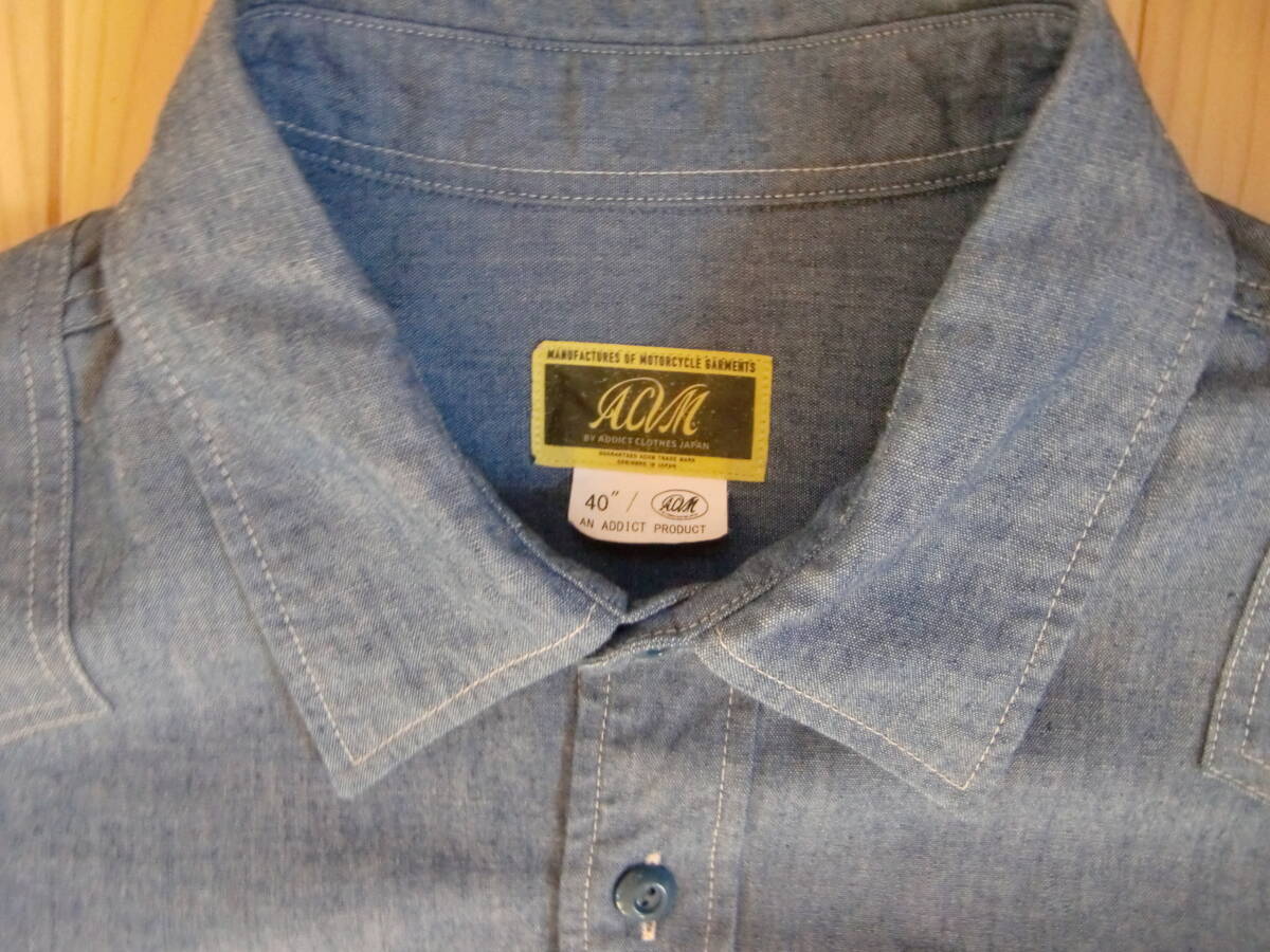 ACVM　ADDICT CLOTHES アディクトクローズ ACV-SH01 PADDED CHAMBRAY SHIRT 40 BLUE バブアー フルカウント　ルイスレザー_画像4