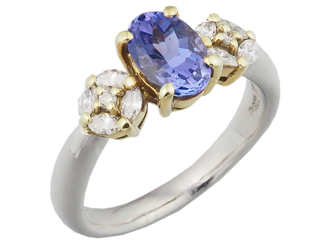 肌触りがいい Pt900/K18YG ダイヤ/0.40ct タンザナイト/1.52ct 音羽屋■ デザインリング 仕上済【中古】 鑑別カード付き 17号 タンザナイト