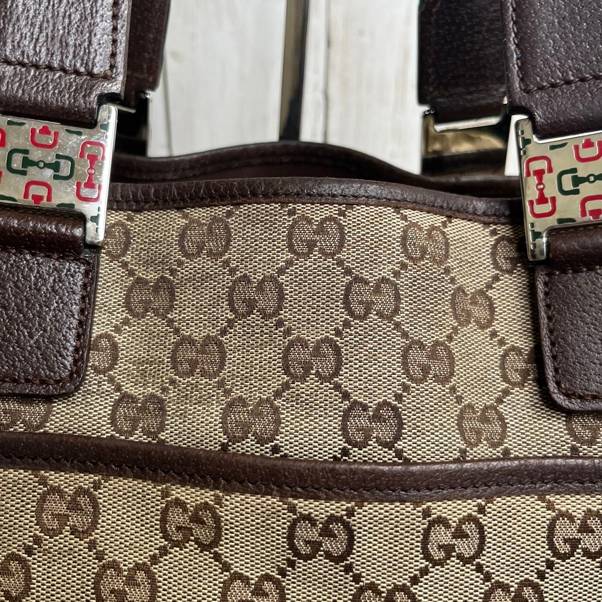 GUCCI シェリーライン　GGキャンバス　トートバッグ　ブラウン　ホースビット