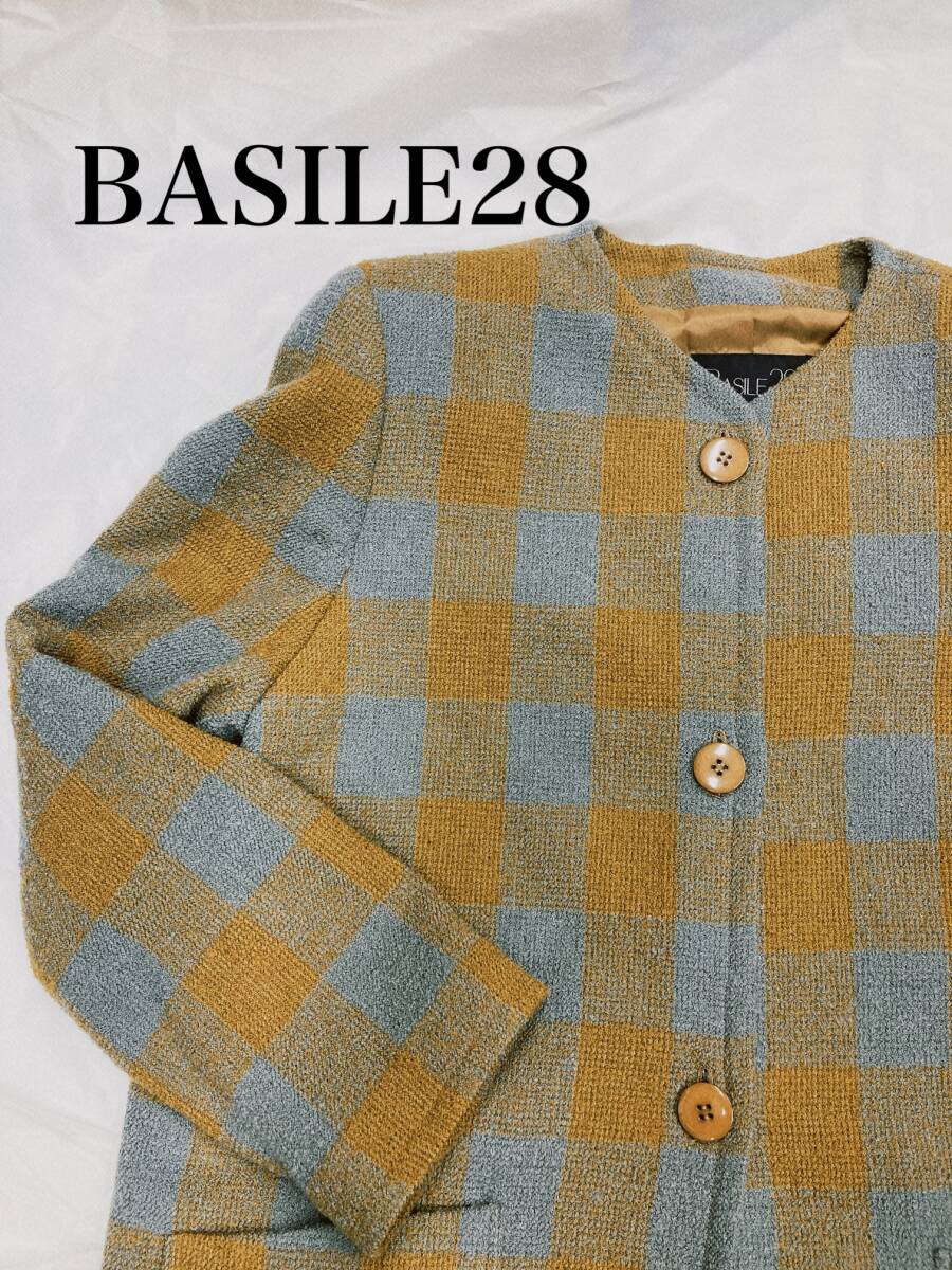 【06】BASILE28 バジーレ28 長袖 ジャケット コート サイズ38 イエロー×グレー系 レディース_画像1