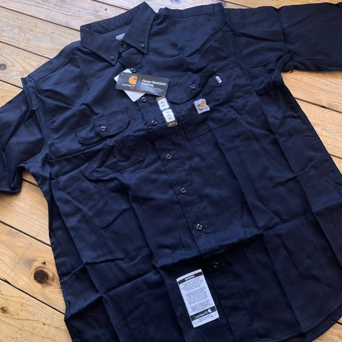 新品 Carhartt カーハート 長袖ワークシャツ メンズ XLサイズ FR ストリート USA古着 作業着 未使用品 ビッグサイズ ネイビー T2402_画像9
