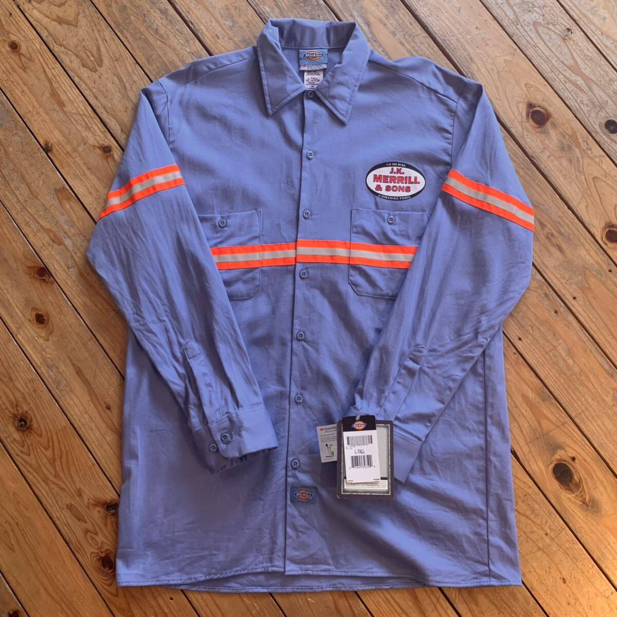 新品 ディッキーズ Dickies 長袖ワークシャツ メンズ L-TALLサイズ リフレクター付き 企業ロゴ オーバーサイズ タグ付き未使用品 T2407_画像2