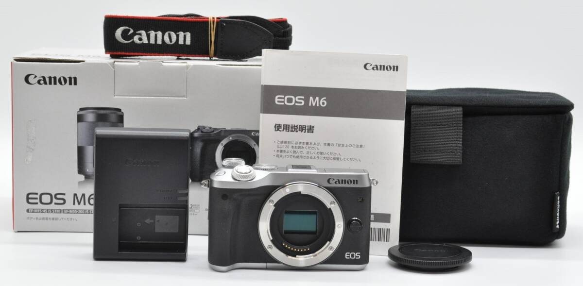 ＜極上美品！！＞　Canon　キヤノン　EOS M6 ボディ シルバー　♪あるとうれしい元箱＆ソフトケース＆説明書付き♪_画像1