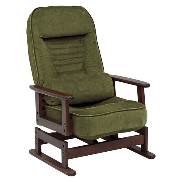 高座椅子 リクライニングチェア 回転座椅子 クッション付き 5段階リクライニング 布張り グリーン色