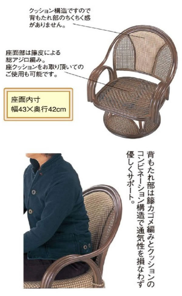 籐(ラタン)椅子 ラウンドチェアー 回転座椅子 座面高35センチ S 籐(ラタン)椅子 ラウンドチェアー 回転座椅子 座面高35センチ S