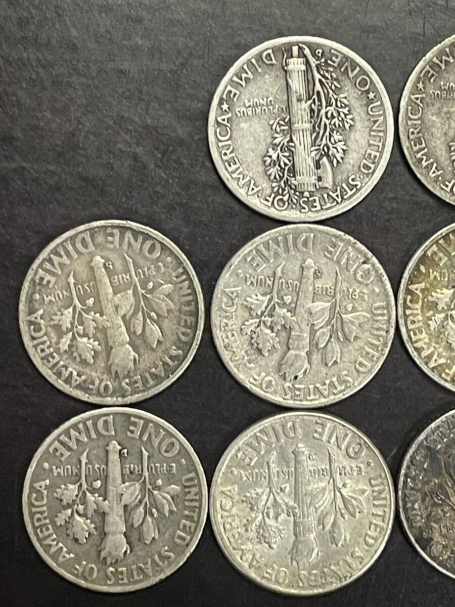 外国銀貨 アメリカ ルーズベルト 1ダイム(10セント) 銀貨 8枚 マーキュリー1ダイム(10セント) 銀貨2枚 アンティーク 古銭 貨幣 の画像5