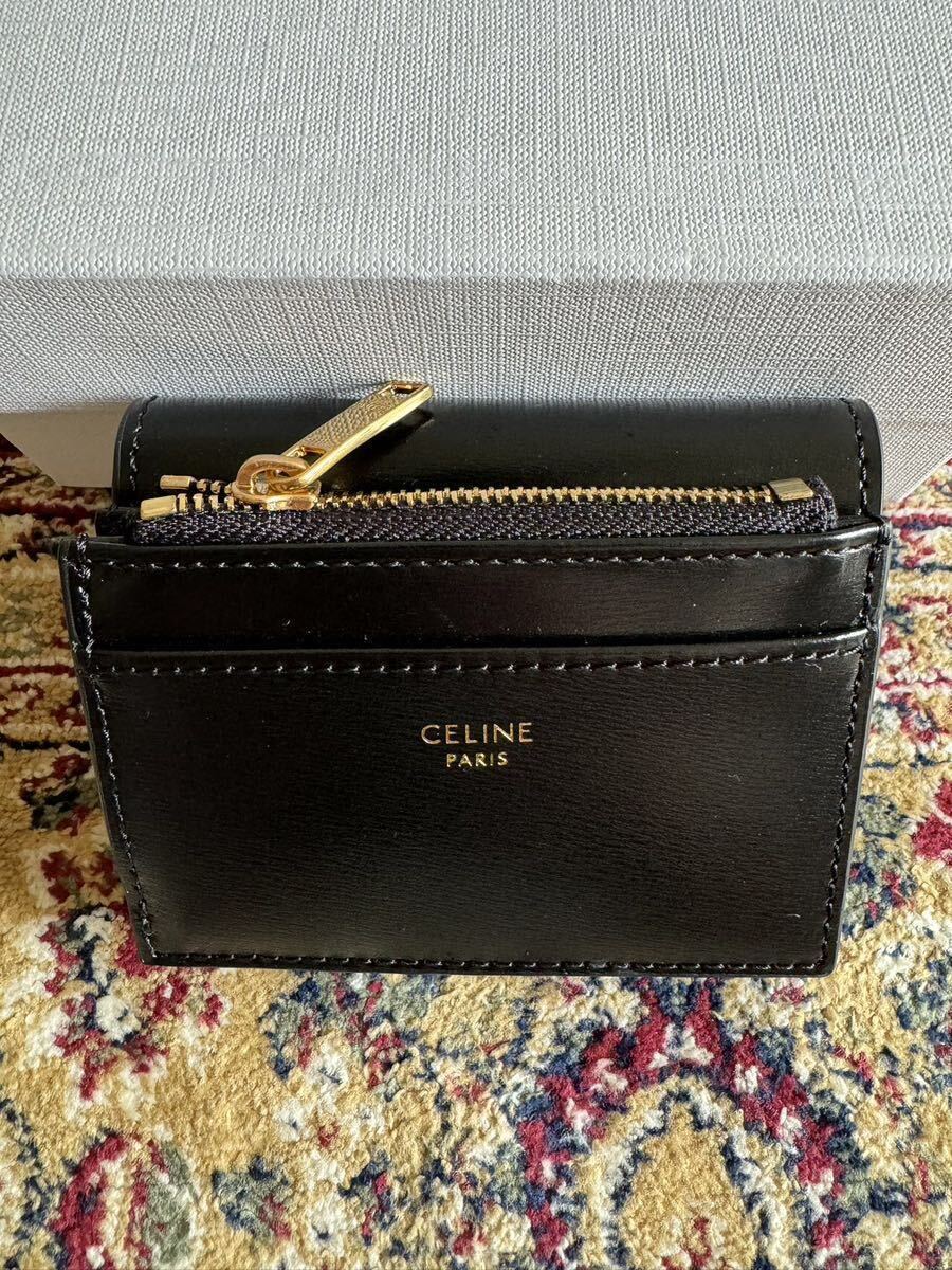 CELINE coin inserting attaching compact wallet Trio mf/ car i knee car fs gold black beautiful goods 